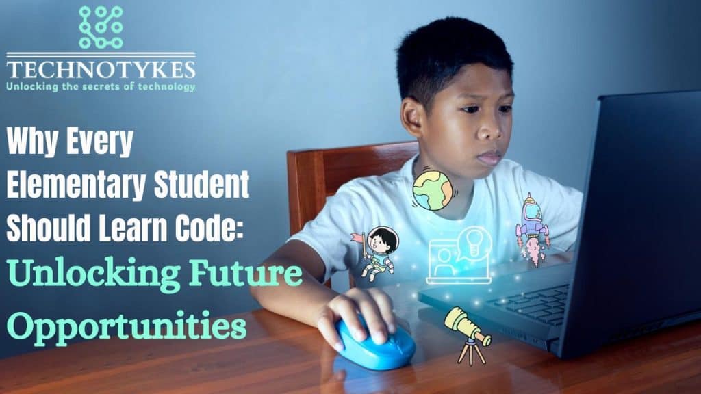 Coding for kids, young boy learning programming, child engaged with computer, educational technology for children, STEM education for elementary students.