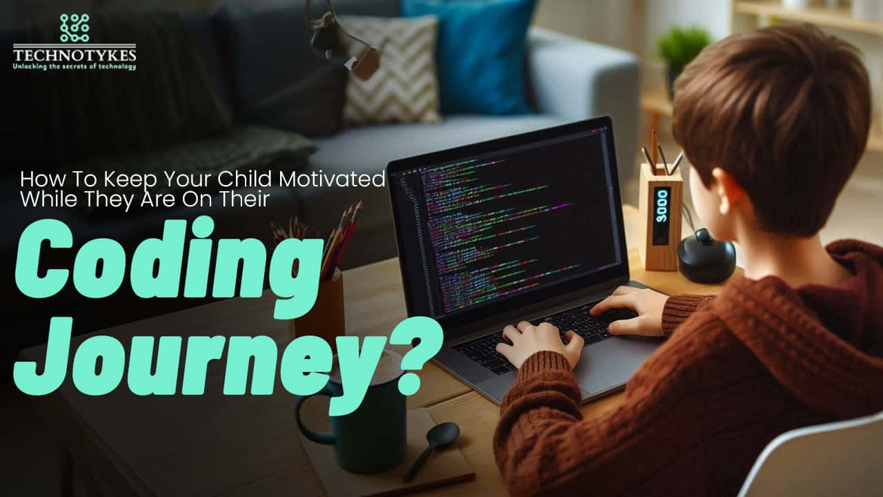 Engaging young child coding on a laptop at home, promoting early tech skills and motivation.
